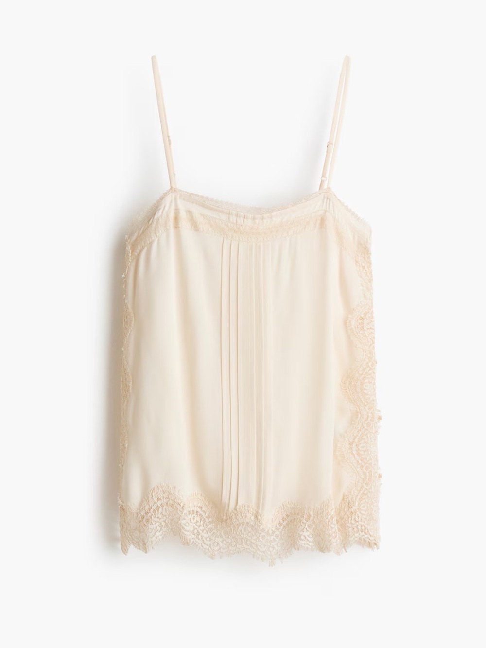 H&M Lace-Trim Silk-Feel Cami in Cream